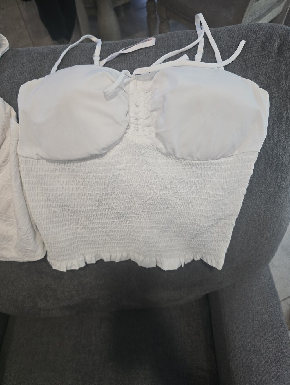 Guess White Ruched Bustier Crop Top - Picture 2 of 5
